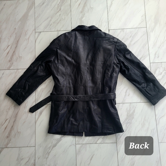 Black Leather Coat with Fuzzy Liner - Picture 5 of 7